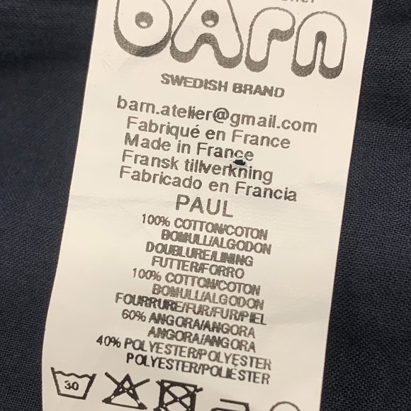 ATELIER BARN NAVY VELVET BOYJACKET , COTTON & ANGORA , MADE IN FRANCE - Picture 5 of 5